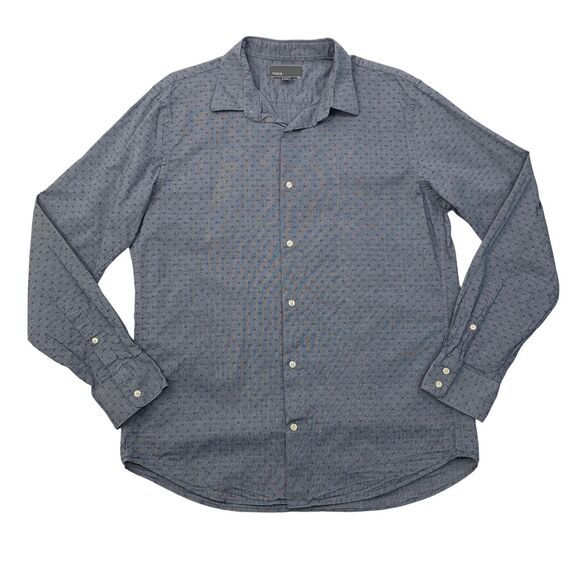 Vince Shirt Mens L Large Chalkboard Blue Dotted Button Up Long Sleeve Textured - Picture 1 of 9